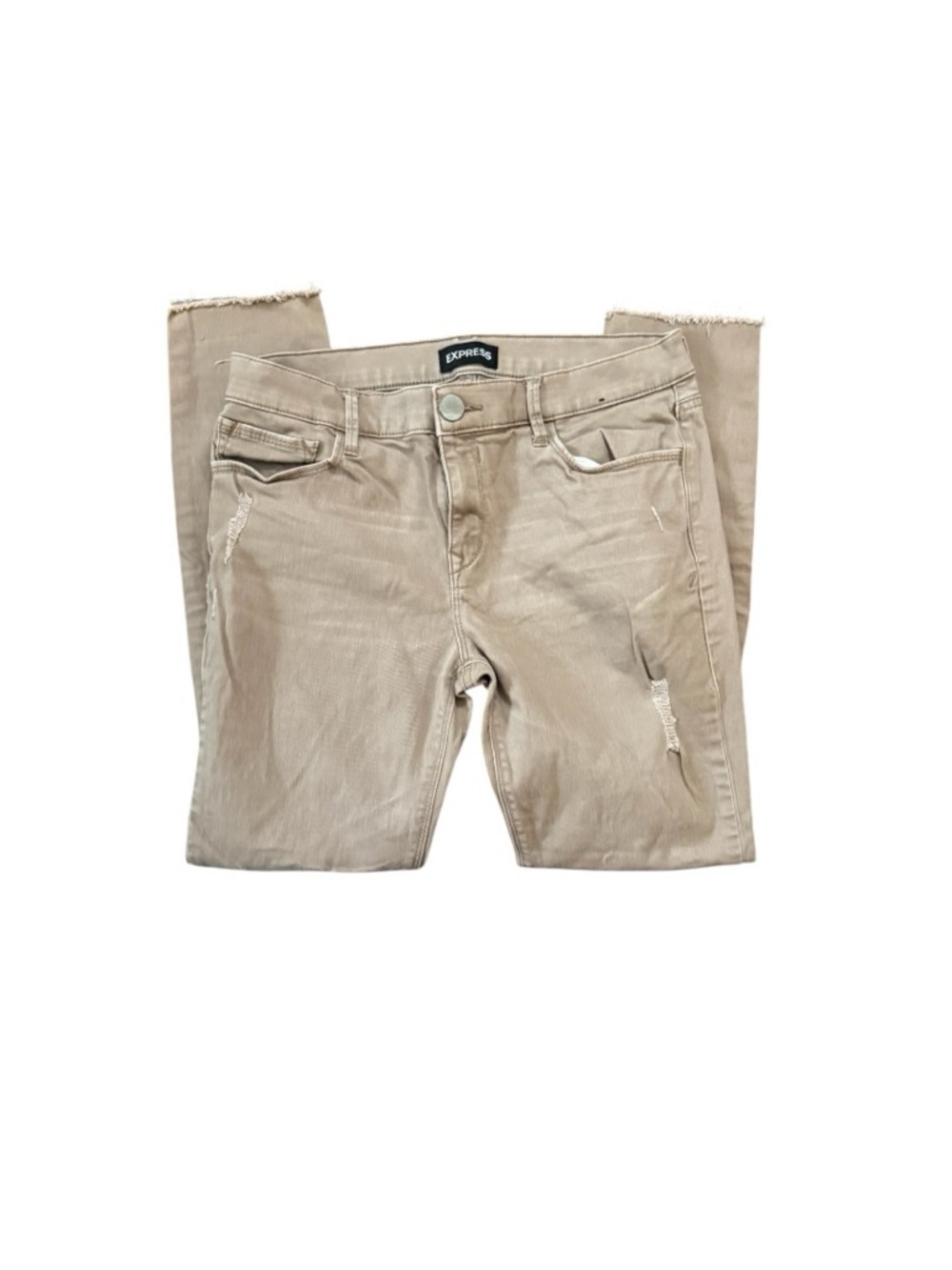 Express Beige Distressed Skinny Jeggings - Picture 4 of 7